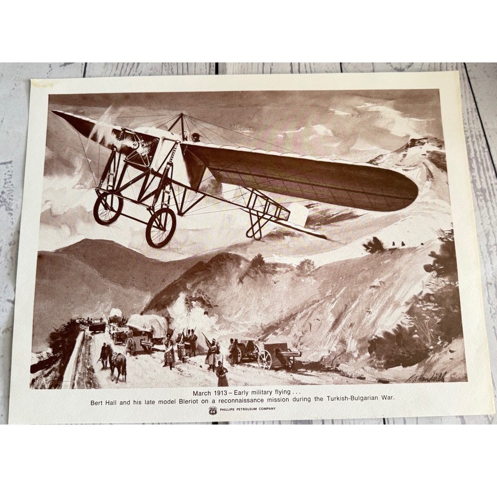 Vintage Phillips Petroleum 1913 Bleriot Military Airplane Print Bert Hall Art